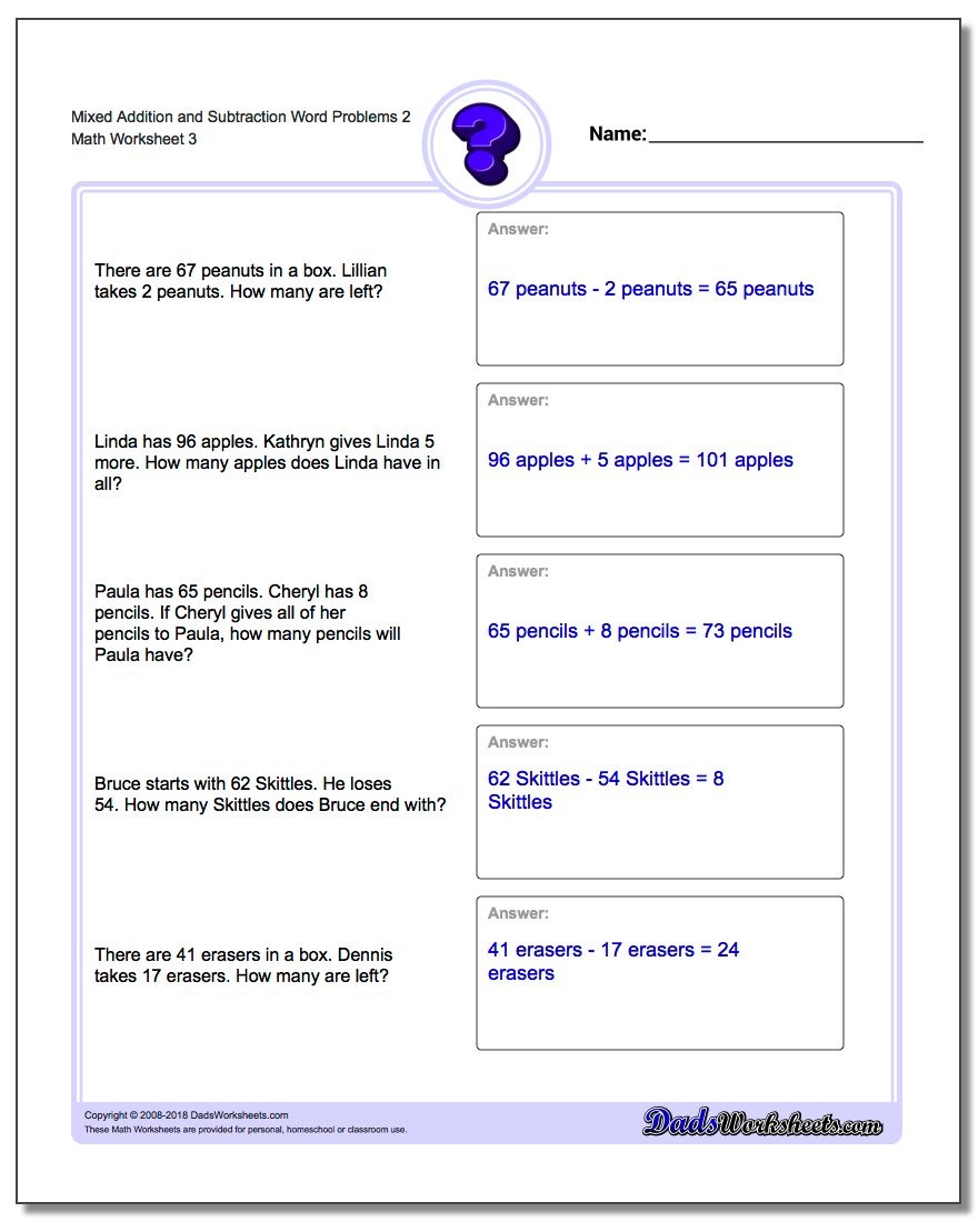 Mixed Addition And Subtraction Word Problems - Free Printable Mixed Addition And Subtraction Worksheets