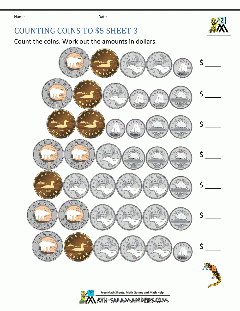 Money Worksheets Canada - Free Printable Money