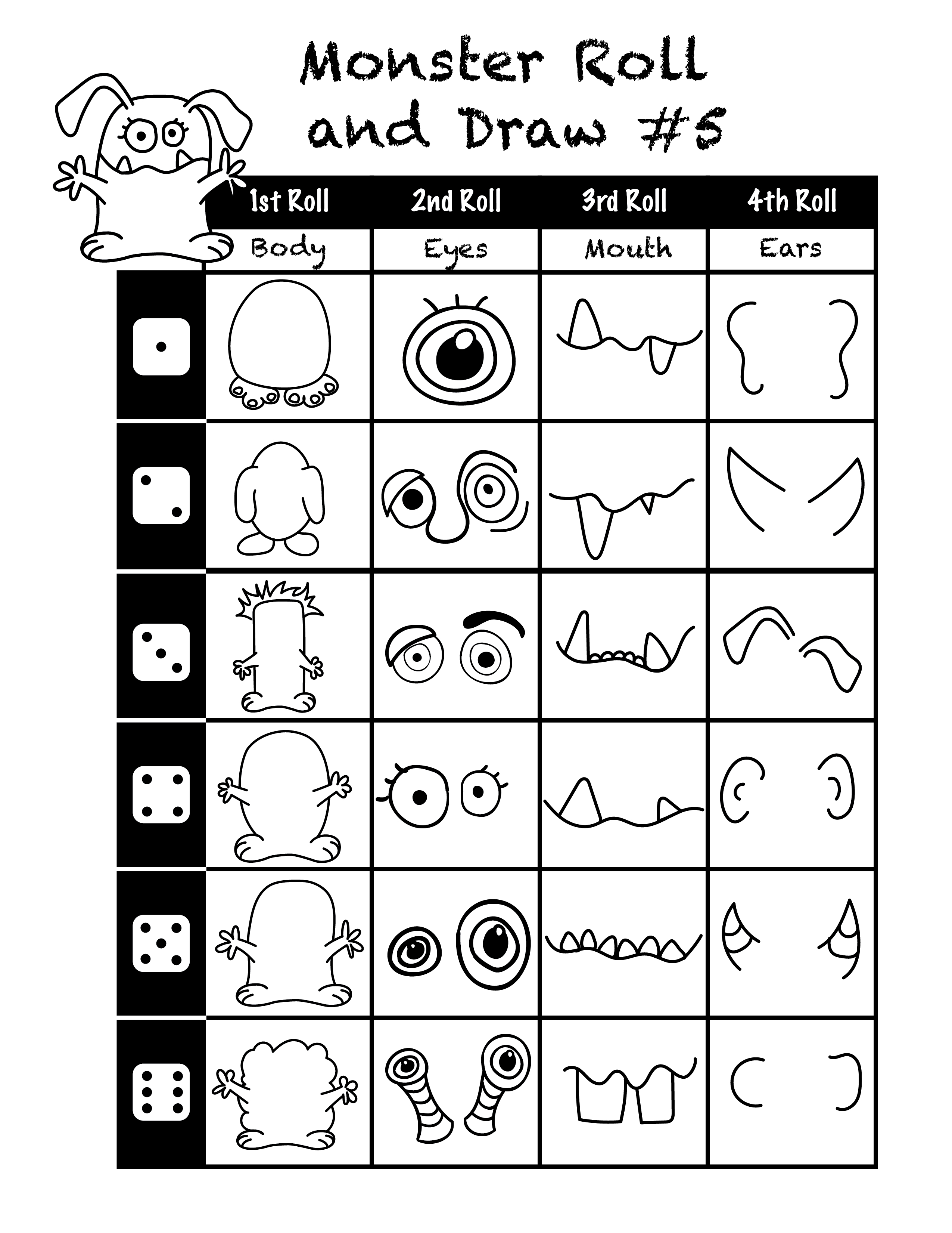 Monster Roll And Draw Sheets | Doodles | Halloween Tekeningen - Roll A Monster Free Printable