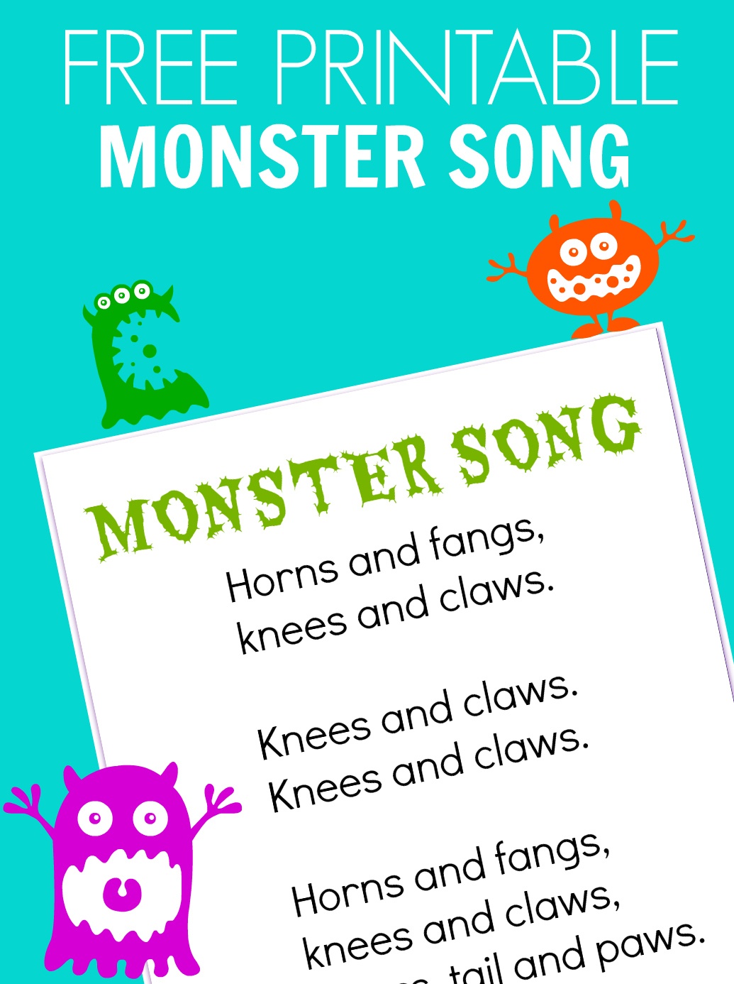 Monster Song - Free Printable - No Time For Flash Cards - Roll A Monster Free Printable