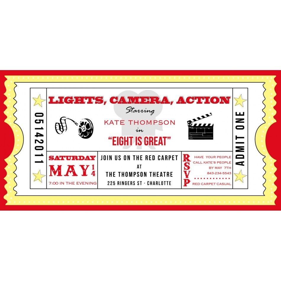 Movie Ticket Cinema Drive-In Birthday Party Printable Invitation - Free Printable Movie Tickets