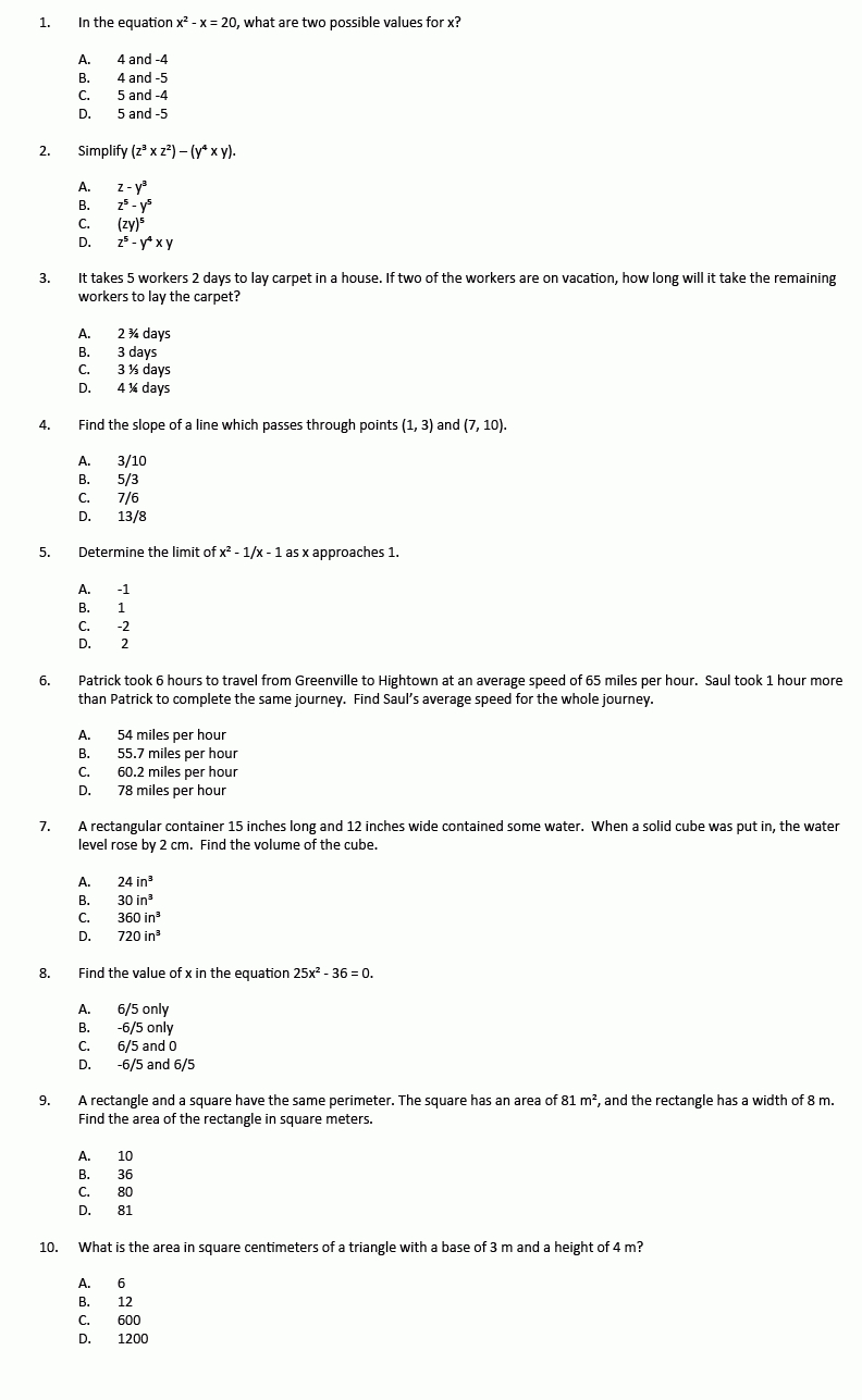 Mttc Practice Test (115 Math 4-8) Practice Questions - Answers In - Free Printable Asvab Math Practice Test