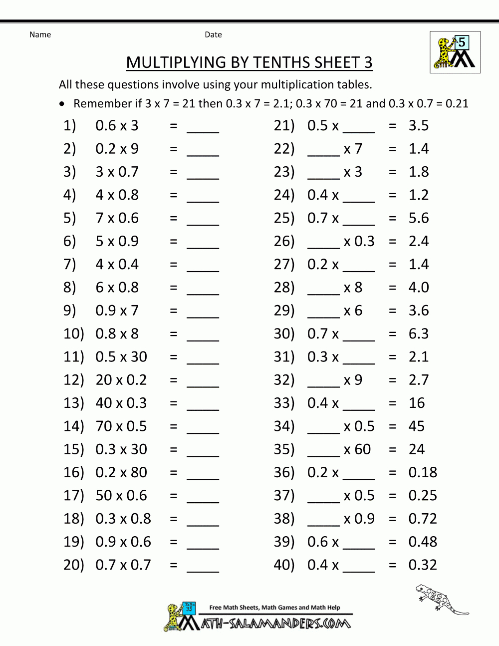 Multiplication Fact Sheet Collection Free Printable Multiplying Decimals Worksheets Free