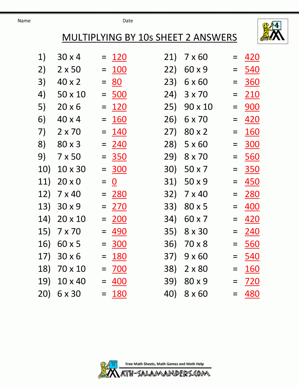 Multiplication Fact Sheets - Free Printable Multiplication Fact Sheets