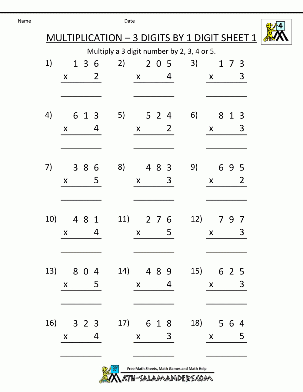 Multiplication Sheet 4Th Grade - Free Printable Math Worksheets Multiplication Facts