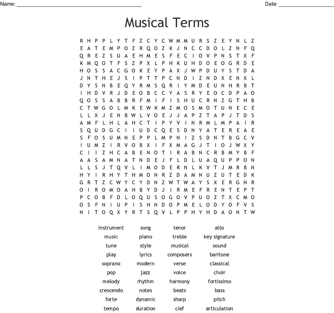 Music Word Search Printable