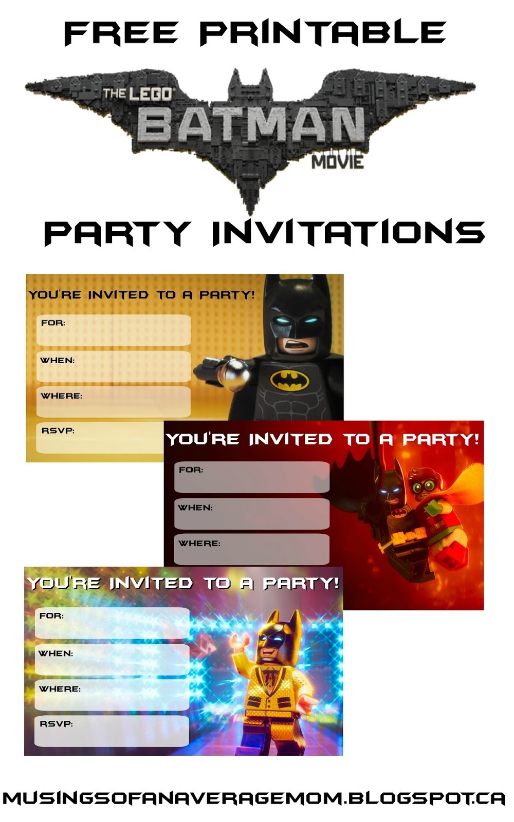 Musings Of An Average Mom: Lego Batman Movie Party Invitations - Lego Batman Party Invitations Free Printable