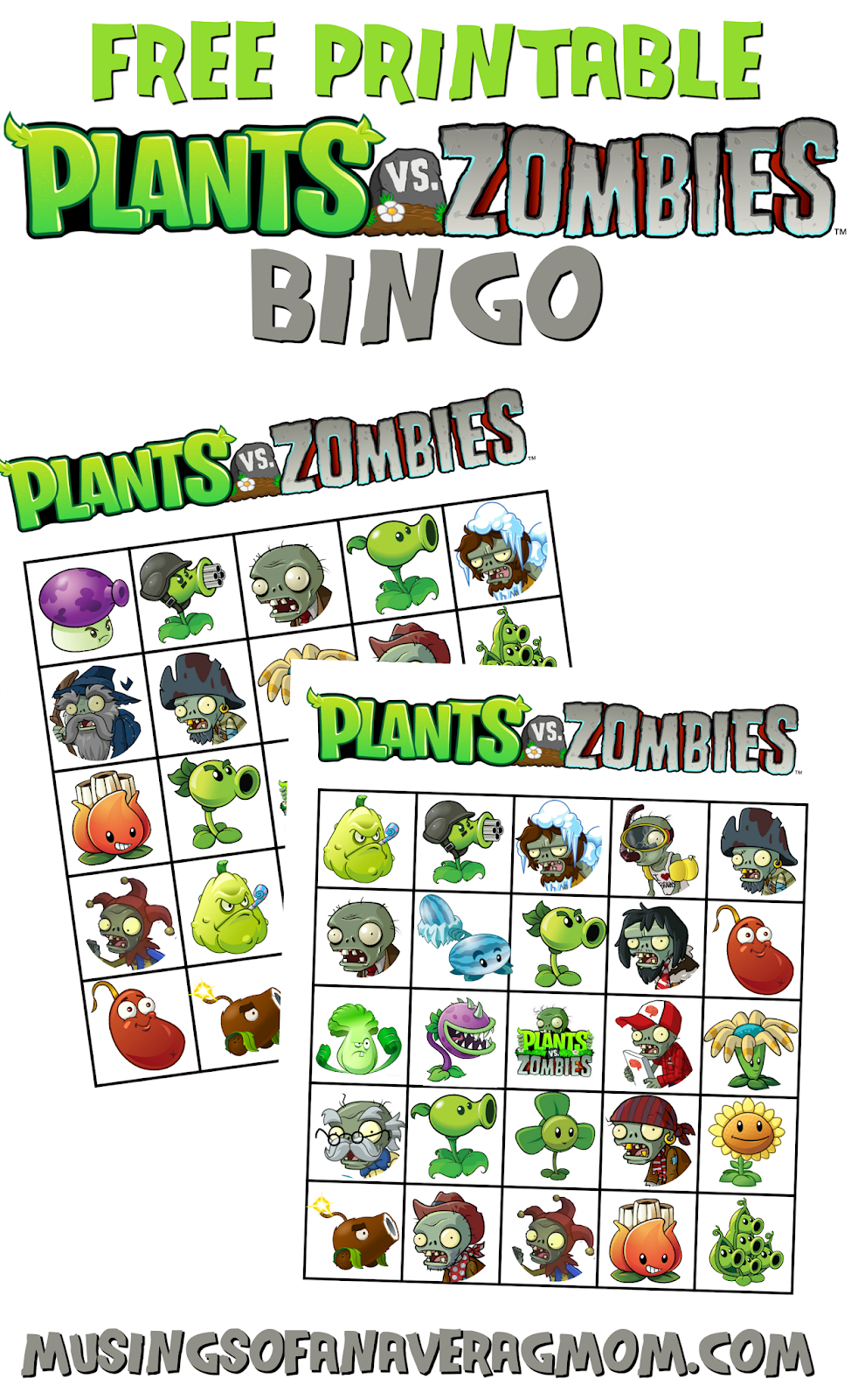 Musings Of An Average Mom: Plants Vs. Zombies Bingo - Plants Vs Zombies Free Printable Invitations