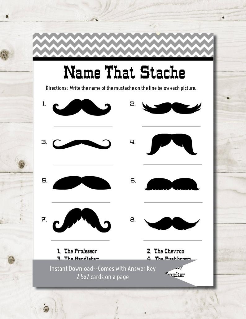 Mustache Game Name That Stache Mustache Baby Shower Game | Etsy - Name That Mustache Game Printable Free