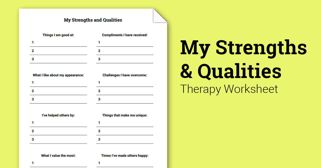 My Strengths And Qualities (Worksheet) | Therapist Aid - Free Printable Therapy Worksheets