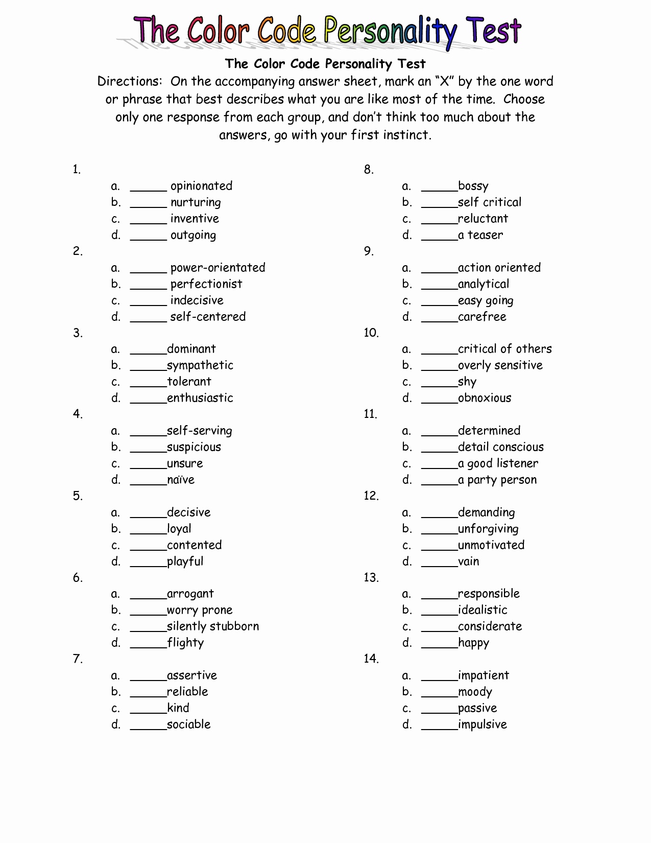 Free Myers Briggs Personality Test Free Online Printable Free Printable Templates