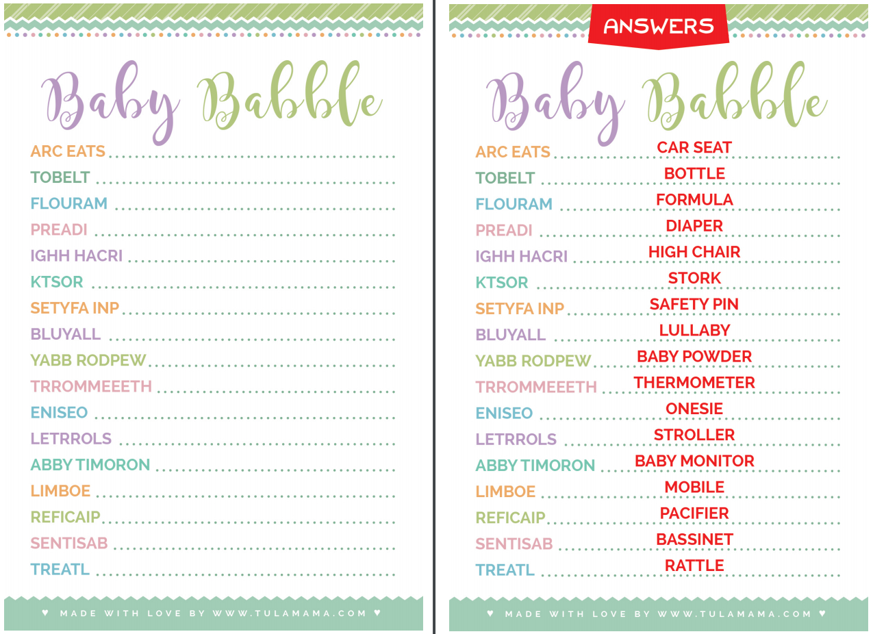 Baby Shower Games Printable With Answer Key Clouds baby shower