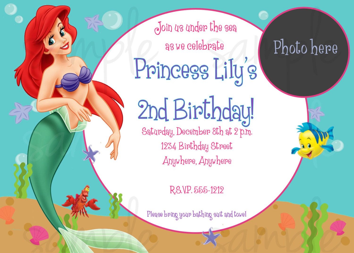 Nice Free Printable Birthday Invitations - Ariel Mermaid | Bagvania - Free Little Mermaid Printable Invitations
