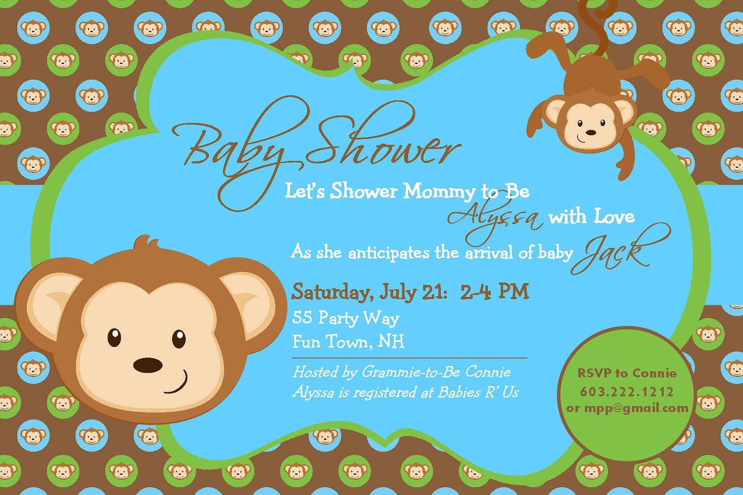 Nice Free Template Baby Shower Monkey Invitations | Bagvania - Free Printable Monkey Girl Baby Shower Invitations