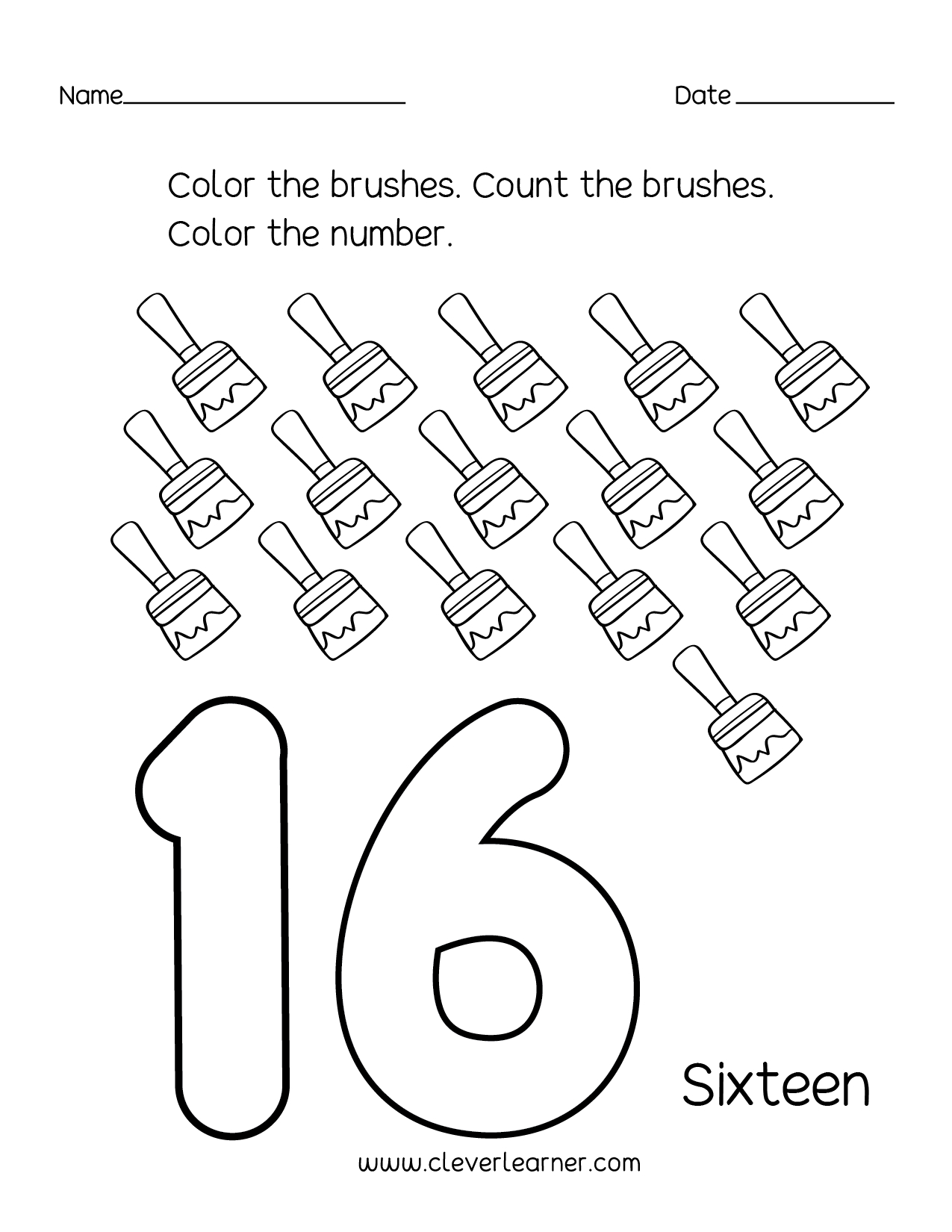 Number 16 Writing, Counting And Identification Printable Worksheets - Free Printable Number Worksheets