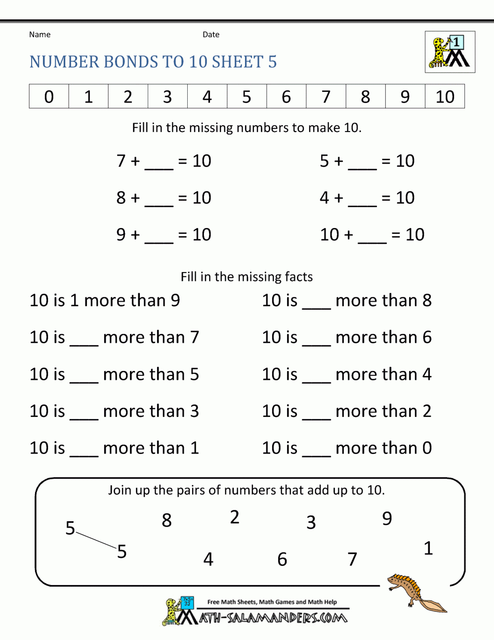 Number Bonds To 10 Worksheets - Free Printable Number Bonds Worksheets For Kindergarten