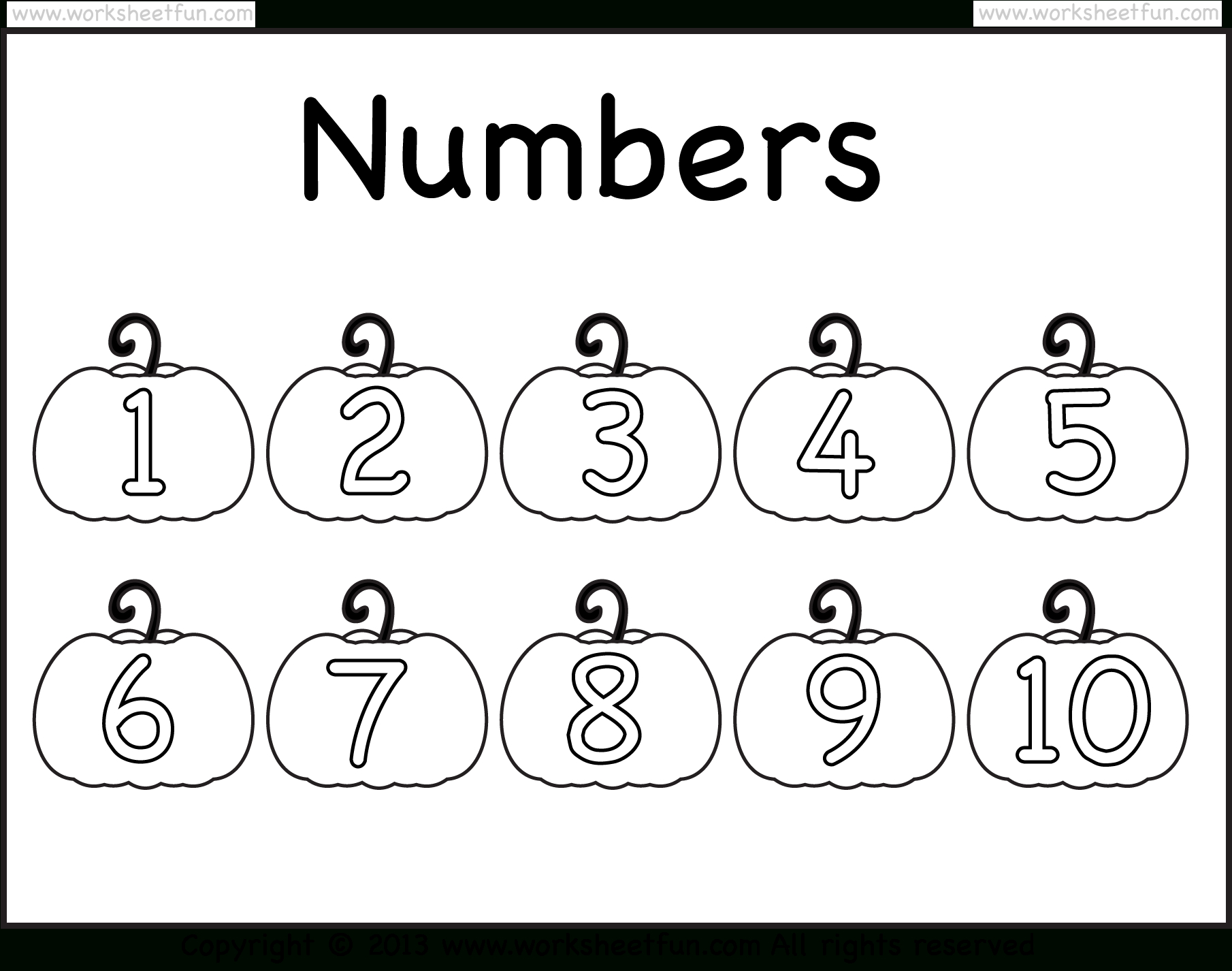 Numbers 1-10 – Pumpkin Coloring Worksheet / Free Printable - Free Printable Number Chart 1 20