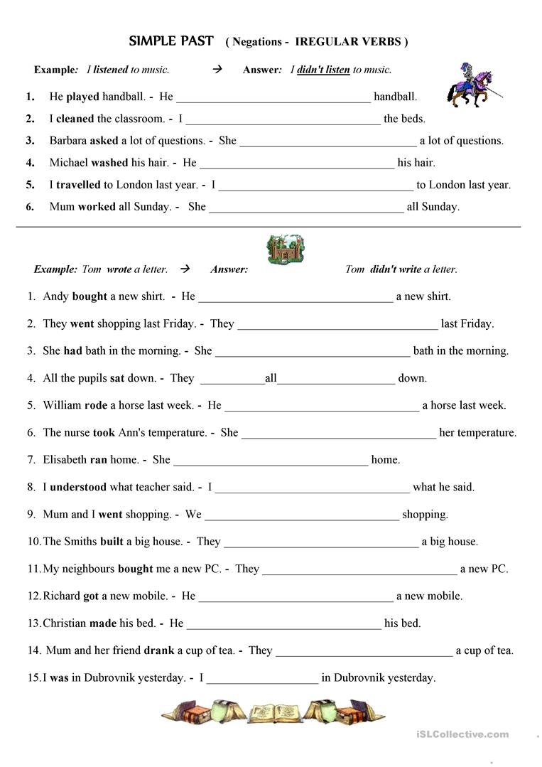 Past Simple - Negative Form; Irregular Verbs Worksheet - Free Esl - Free Printable Past Tense Verbs Worksheets