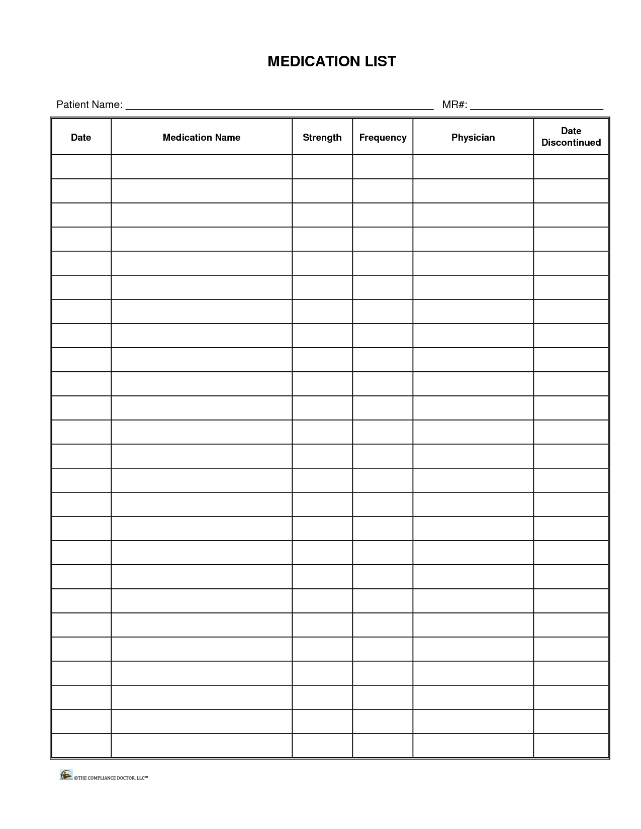 Patient+Medication+List+Template | Groceries List | Medication List - Free Printable Medical Chart Forms