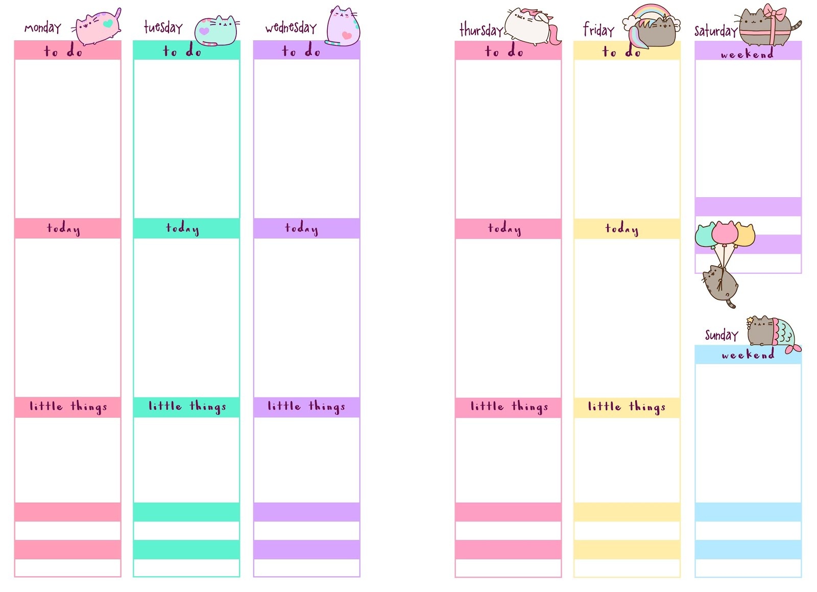 Pb And J Studio: Free Printable Planner Inserts | Pusheen Inspired - Free Printable Diary Pages