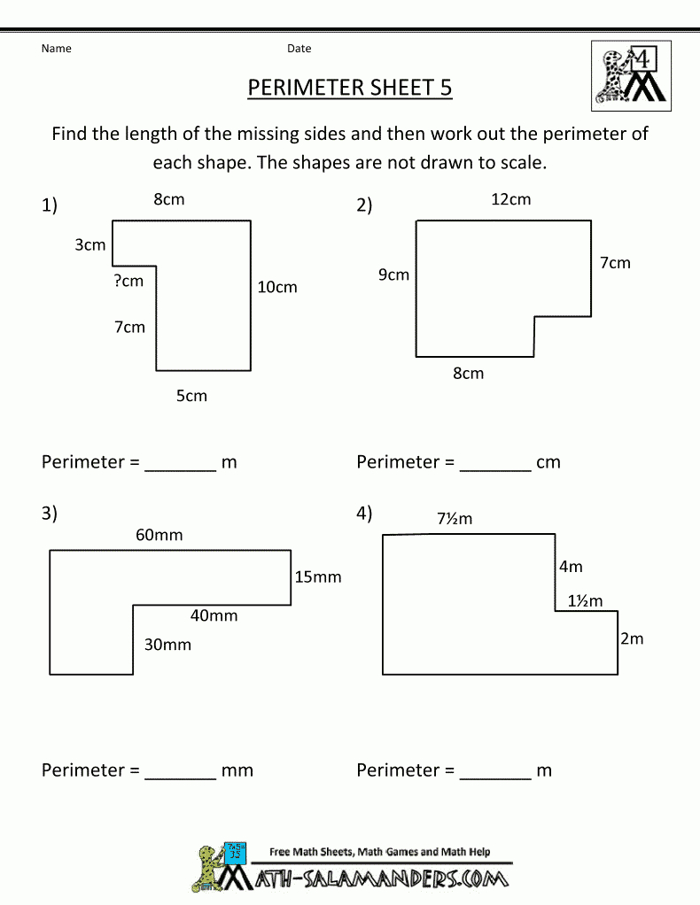 Perimeter Worksheet - Not All Measurements Given (Higher Level - Free Printable Perimeter Worksheets 3Rd Grade