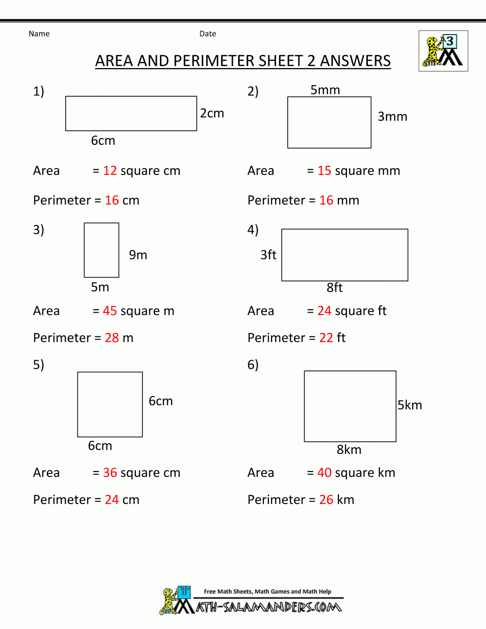 Perimeter Worksheets