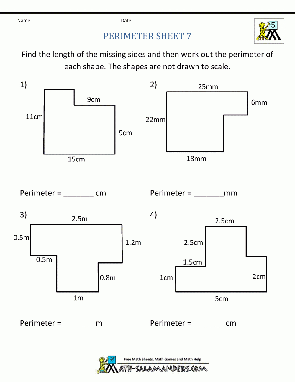 Perimeter Worksheet Not All Measurements Given Higher Level Free Printable Perimeter