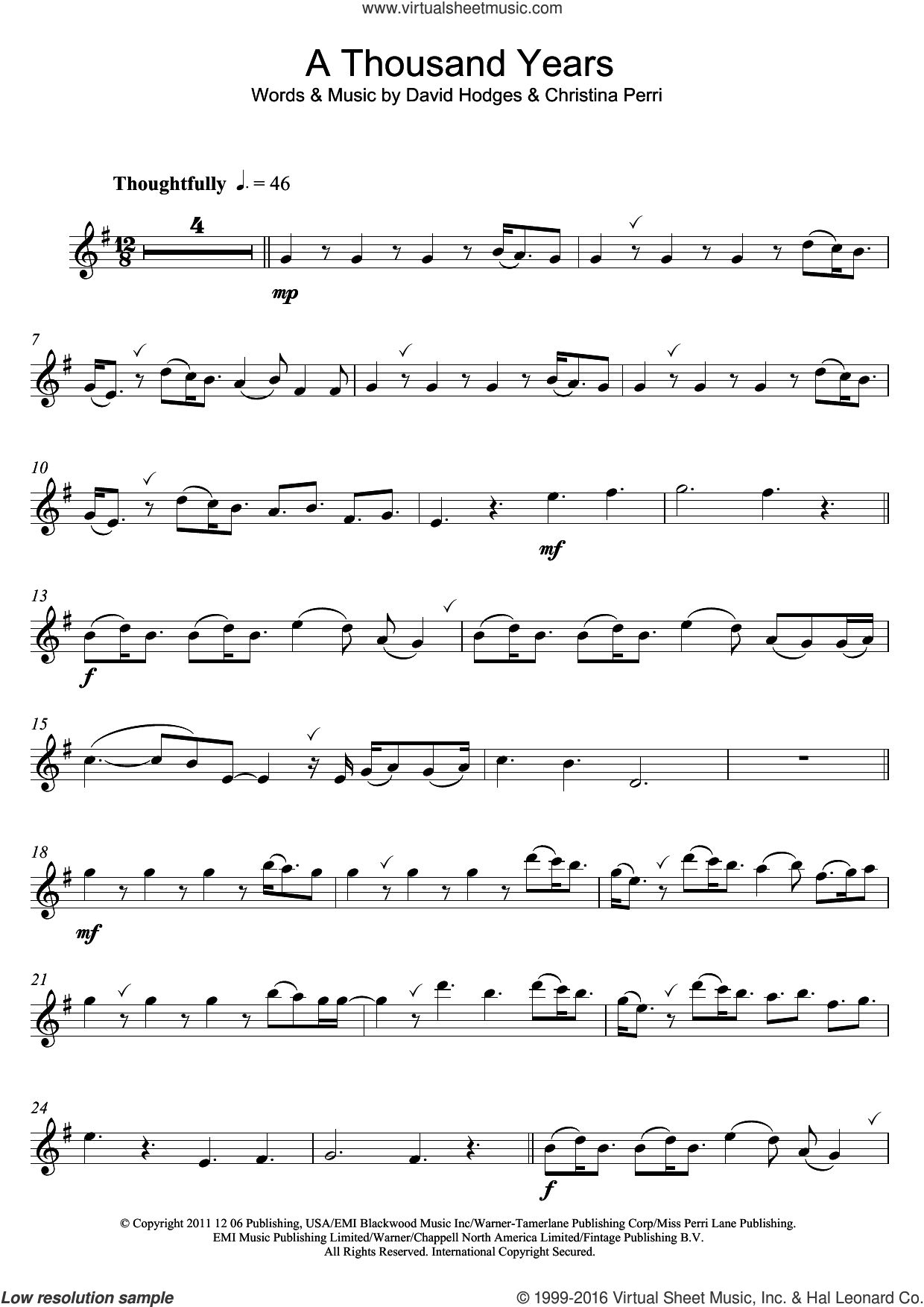 Perri - A Thousand Years Sheet Music For Alto Saxophone Solo - Free Printable Alto Saxophone Sheet Music