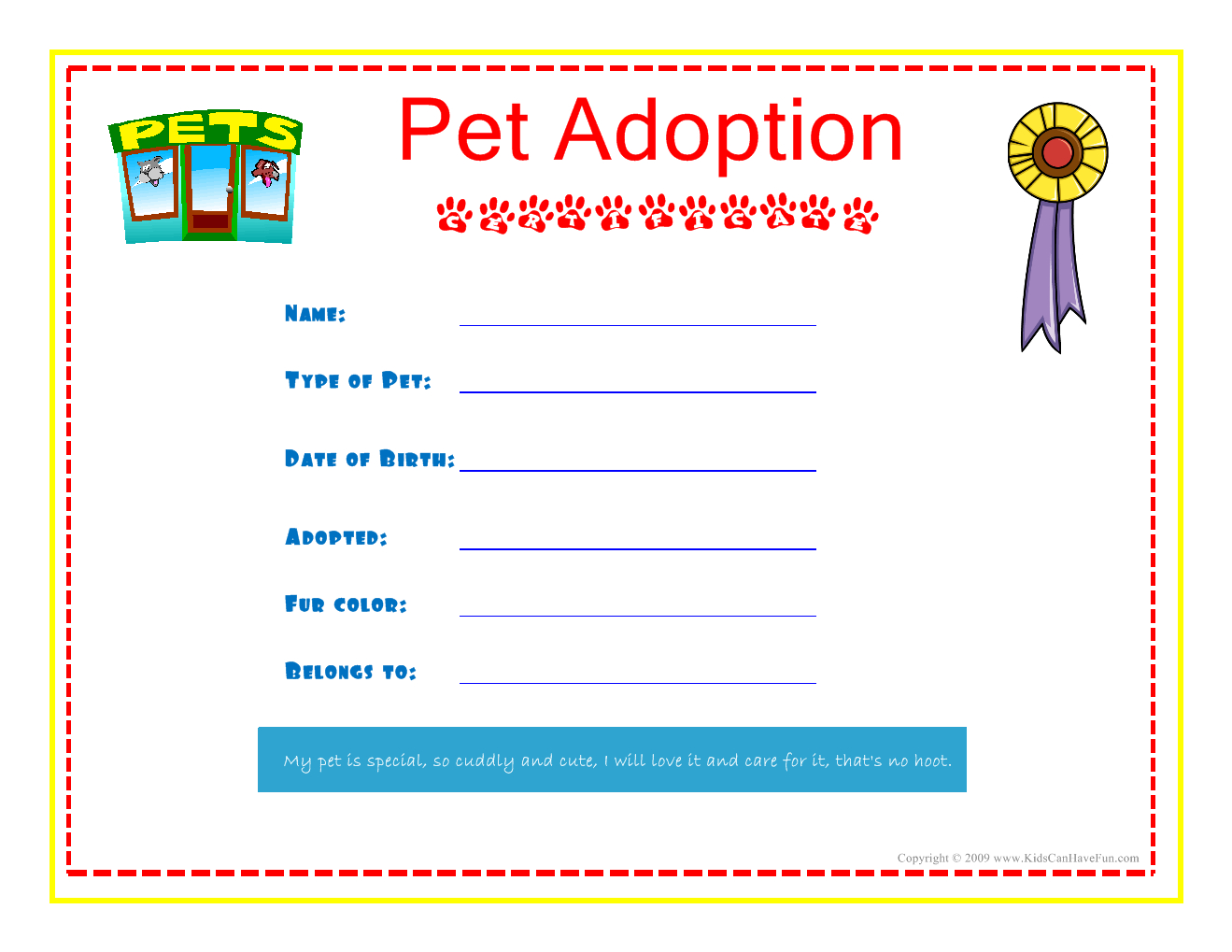 Free Printable Stuffed Animal Adoption Certificate Free Printable