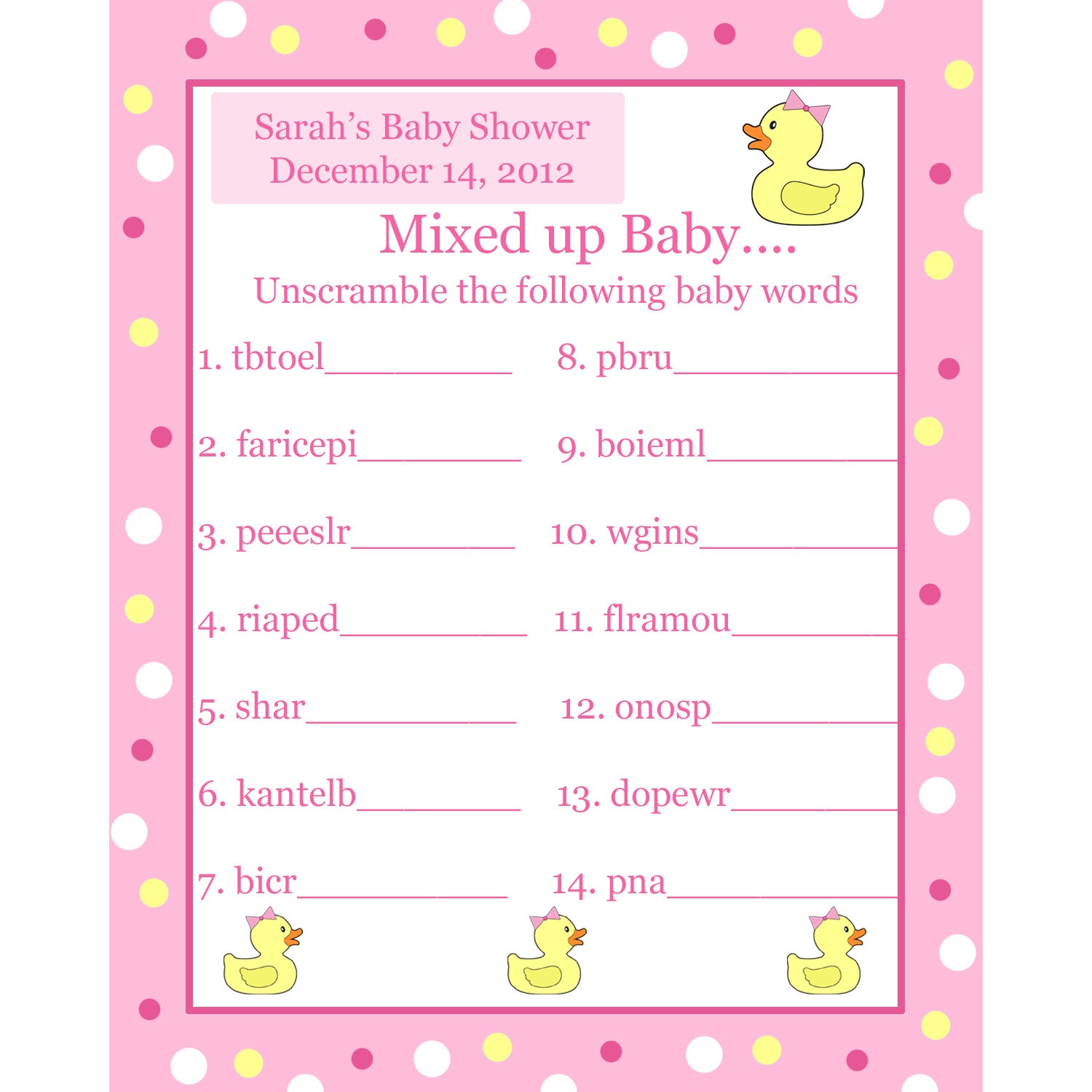 Photo : Personalized Word Scramble Baby Image - Free Printable Baby Shower Games In Spanish