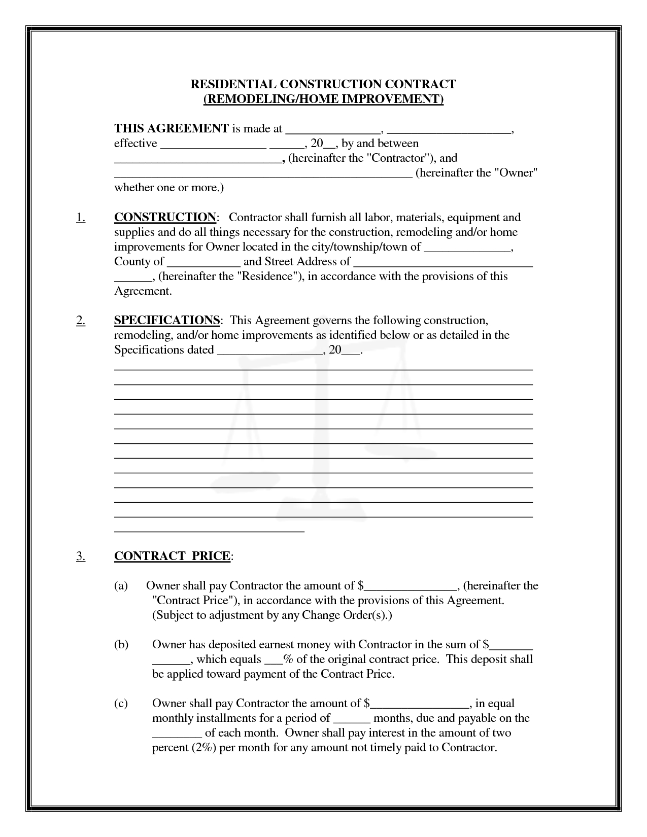 Free Printable Home Improvement Contracts - Free Printable