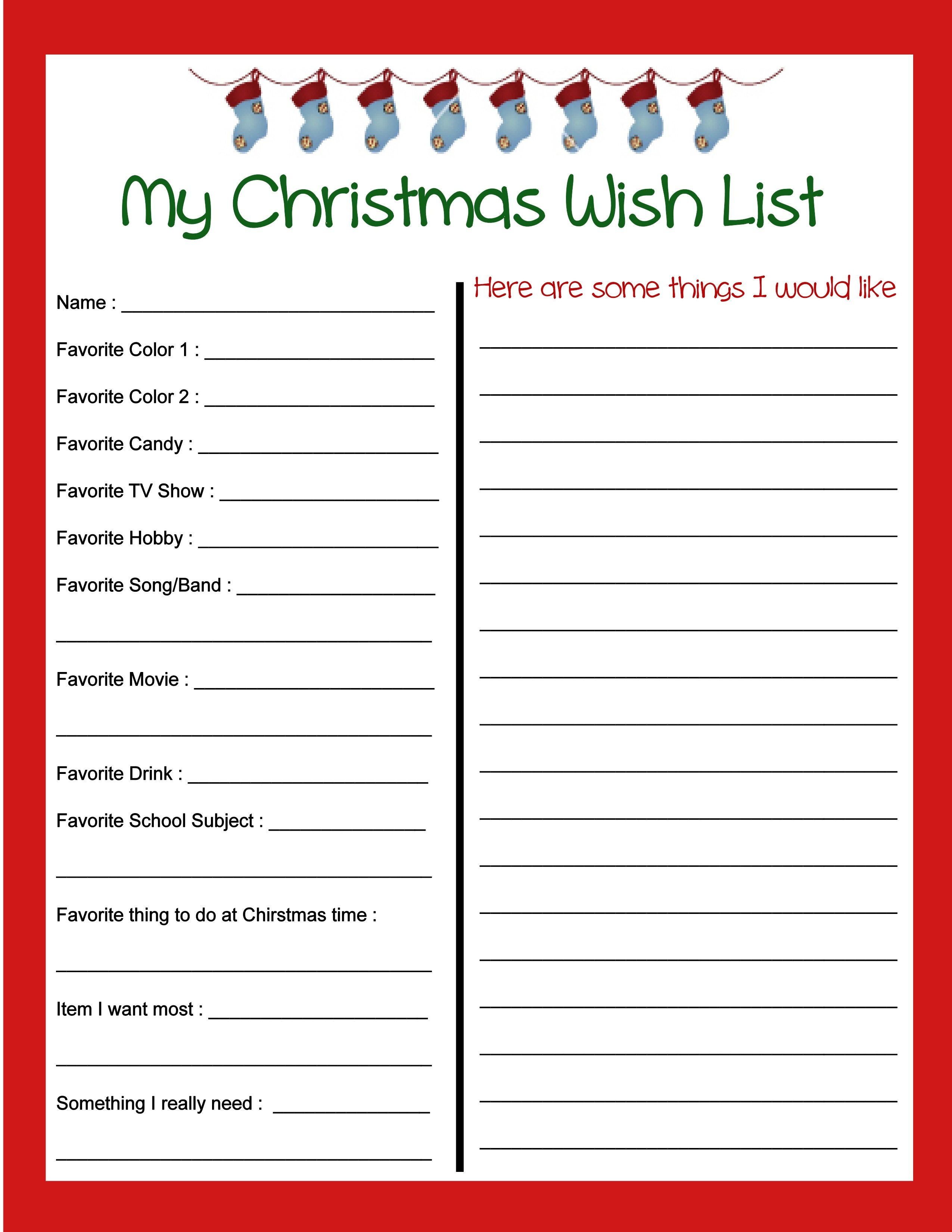 Free Printable Christmas List Free Printable