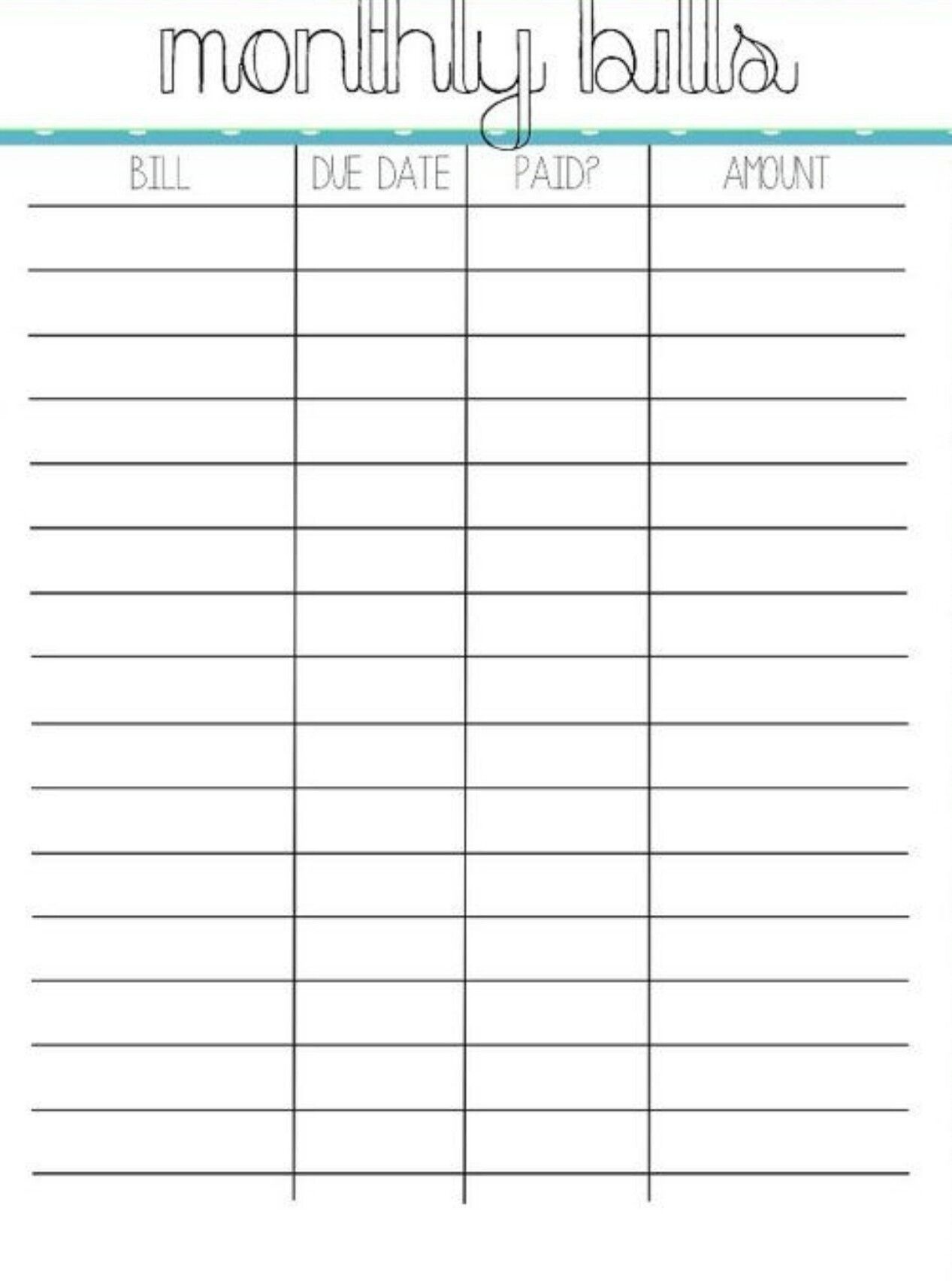 Bill Organizer Free Printable