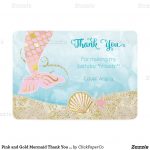 Pink And Gold Mermaid Thank You Card | Zazzle In 2019 | Mermaid   Free Printable Mermaid Thank You Cards