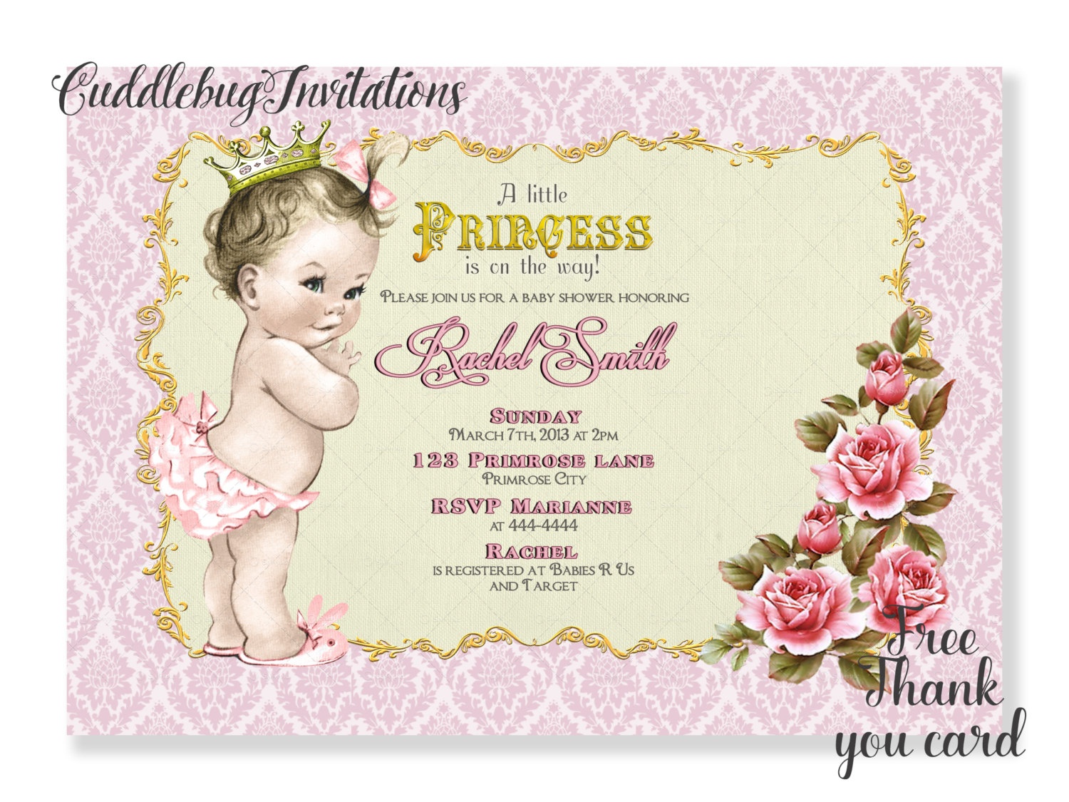 Pink Girl Baby Shower Invitation Princess Baby Girl Invite | Etsy - Free Printable Princess Baby Shower Invitations