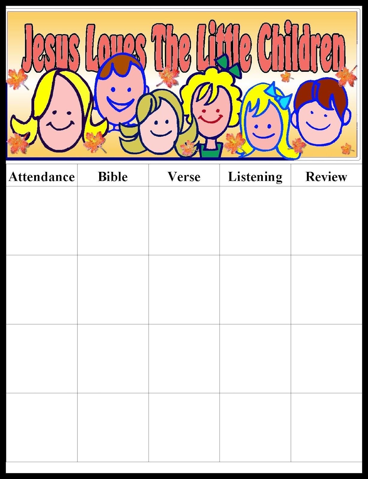 Free Printable Sunday School Attendance Sheet Free Printable