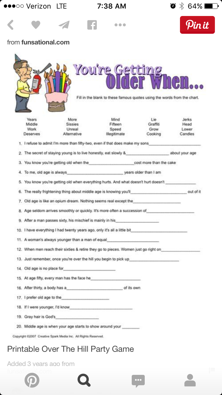 Pinmaureen Ryan On Birthday Party Ideas | 50Th Birthday Party - Over The Hill Games Free Printable