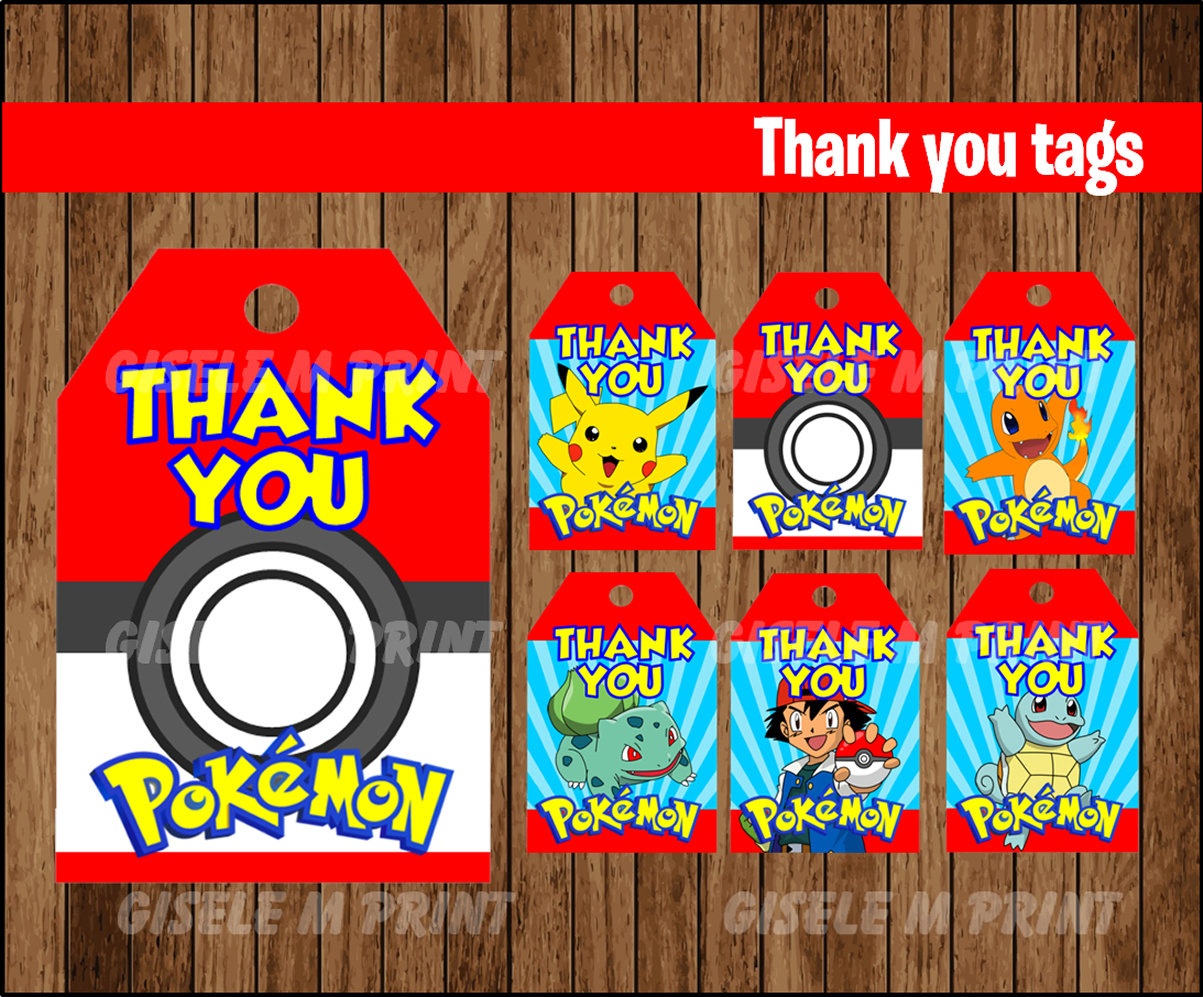 Pokemon Thank You Tags Printable Pokemon Gift Tags Pokemon | Etsy - Free Printable Pokemon Thank You Tags