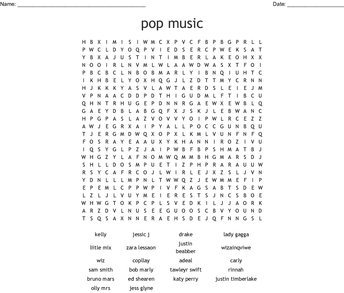 Word Search Music Printable