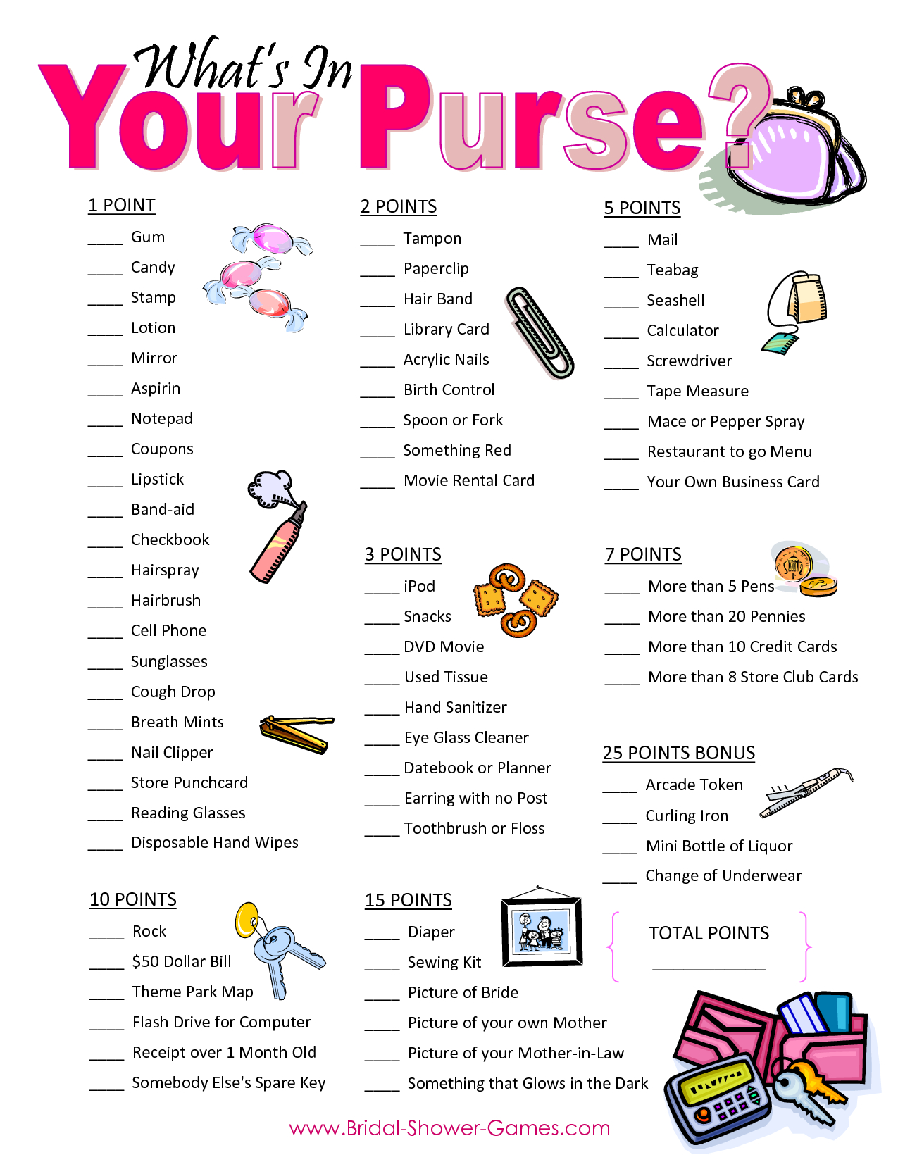 Popular Wedding Shower Games For Free | Business Ideas | Wedding - Free Printable Bridal Shower Games What&amp;#039;s In Your Purse