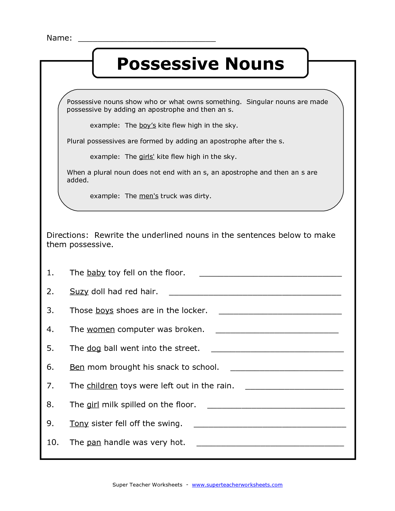 Free Printable Possessive Nouns Worksheets Free Printable