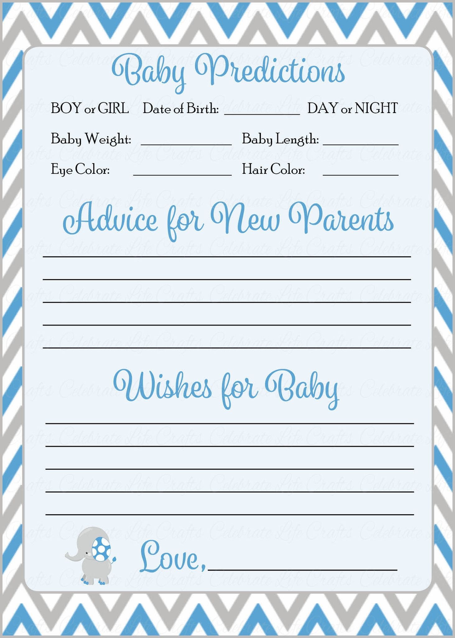 Prediction &amp;amp; Advice Cards - Printable Download - Blue &amp;amp; Gray Baby - Baby Prediction And Advice Cards Free Printable
