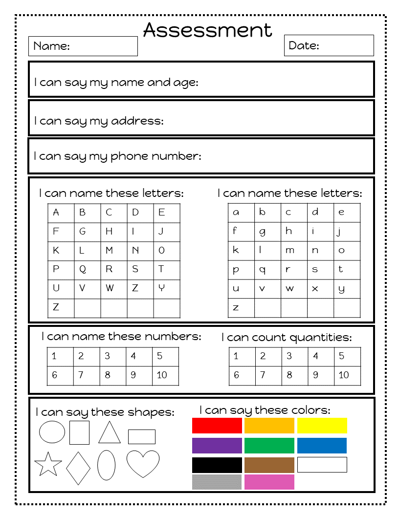 Preschool Assessment Forms Free Printable Free Printable