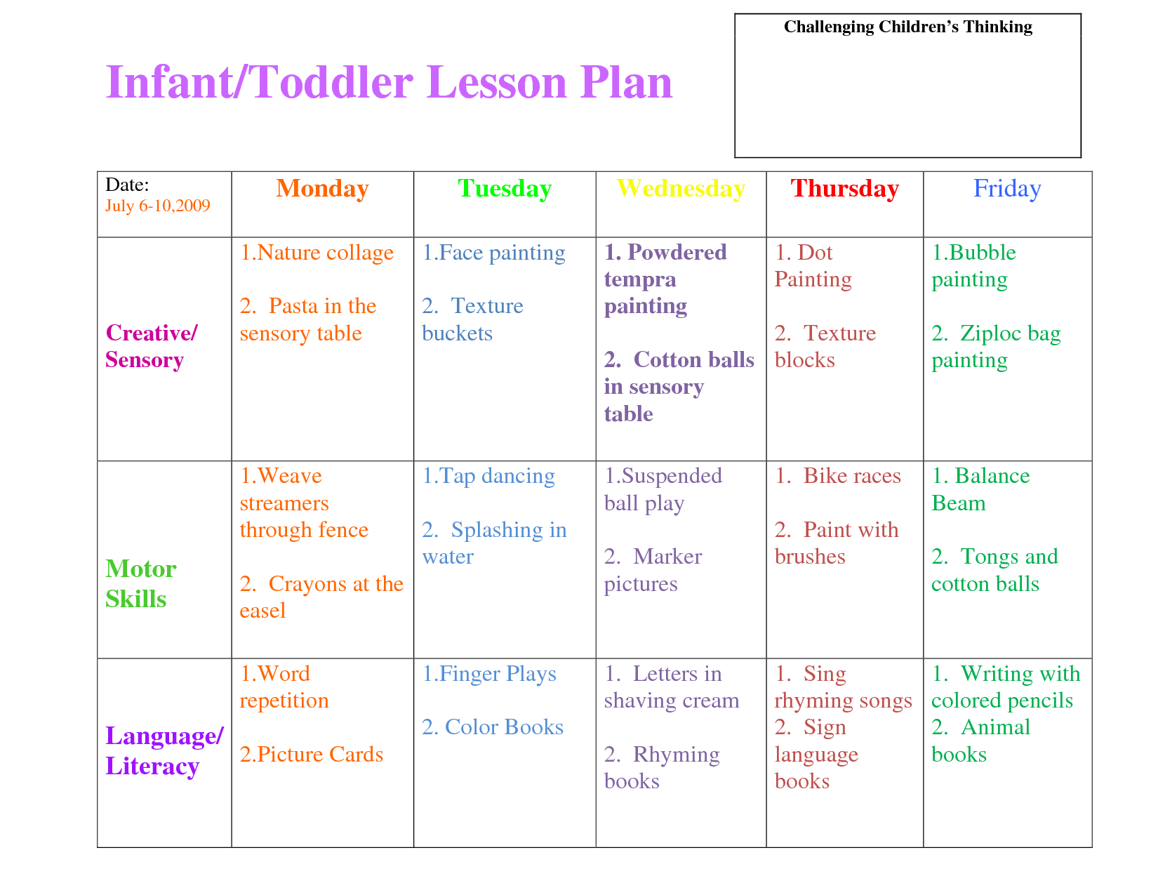 Early Learning Thematic Lesson Plans