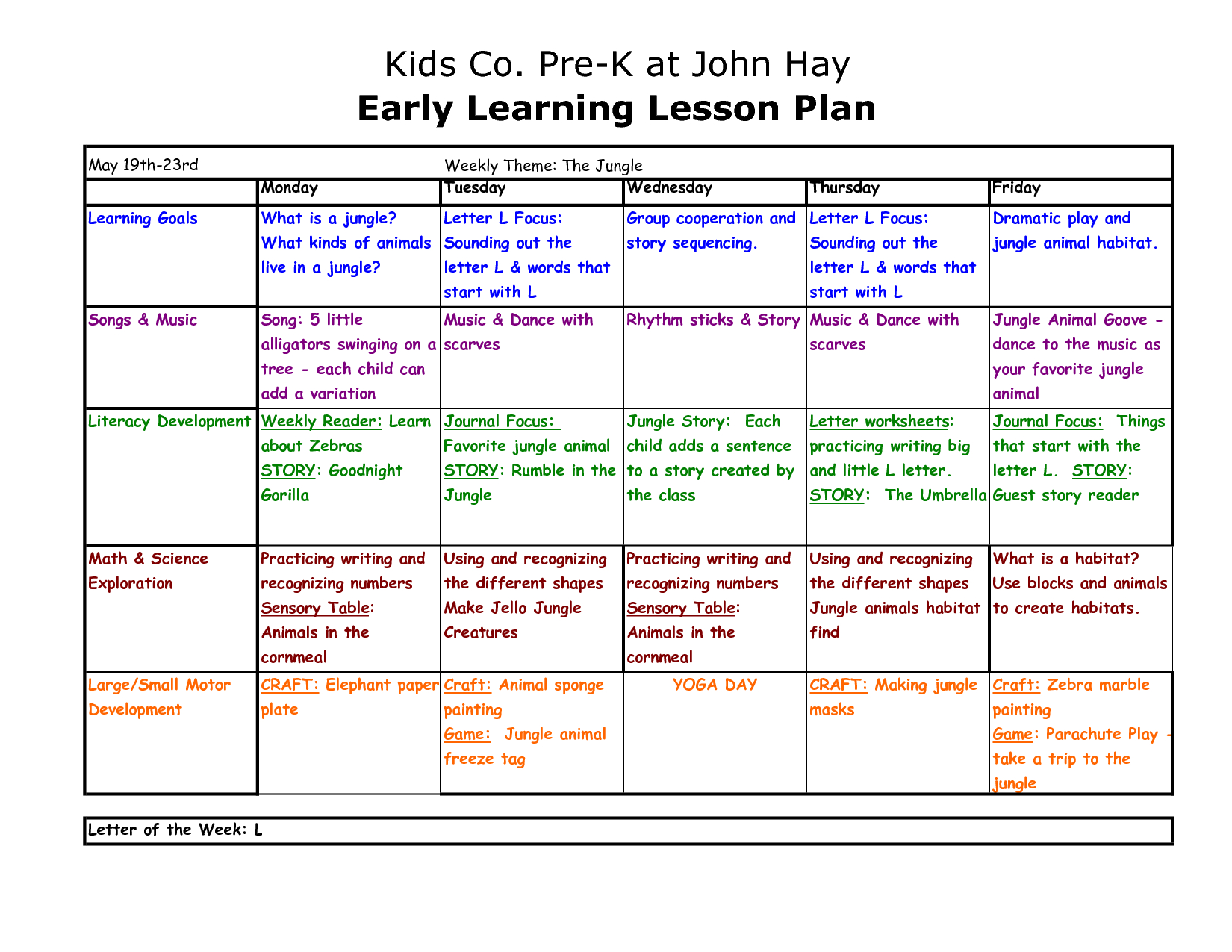 Preschool Lesson Plan Template | Copy Of Pre-K At John Hay Lesson - Free Printable Preschool Lesson Plans