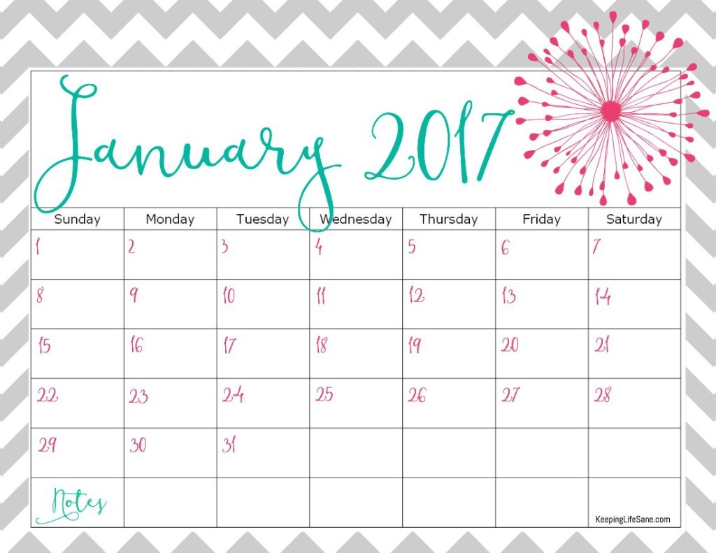 Pretty Printable Calendar 2017 - Printable Calendar &amp;amp; Birthday Cards - Free 2017 Printable