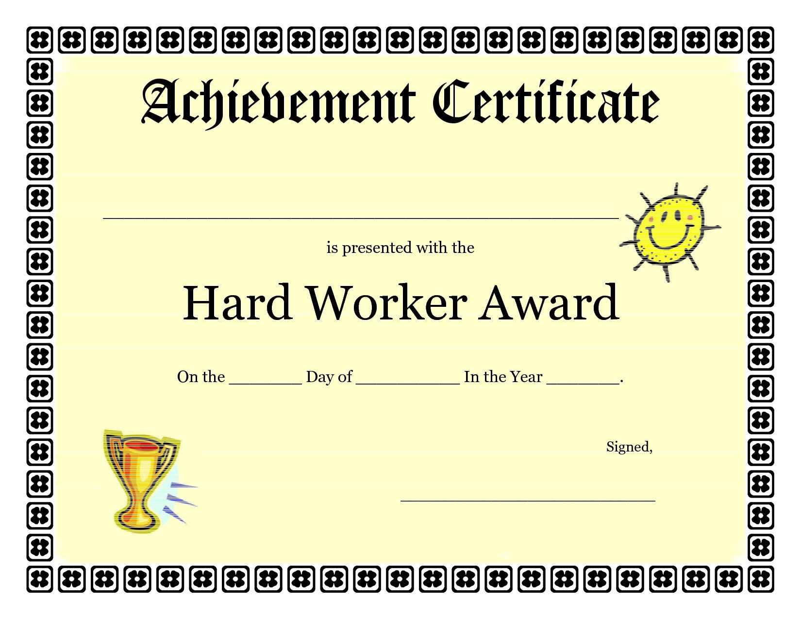 Printable Achievement Certificates Kids | Hard Worker Achievement - Free Printable Certificates Of Achievement
