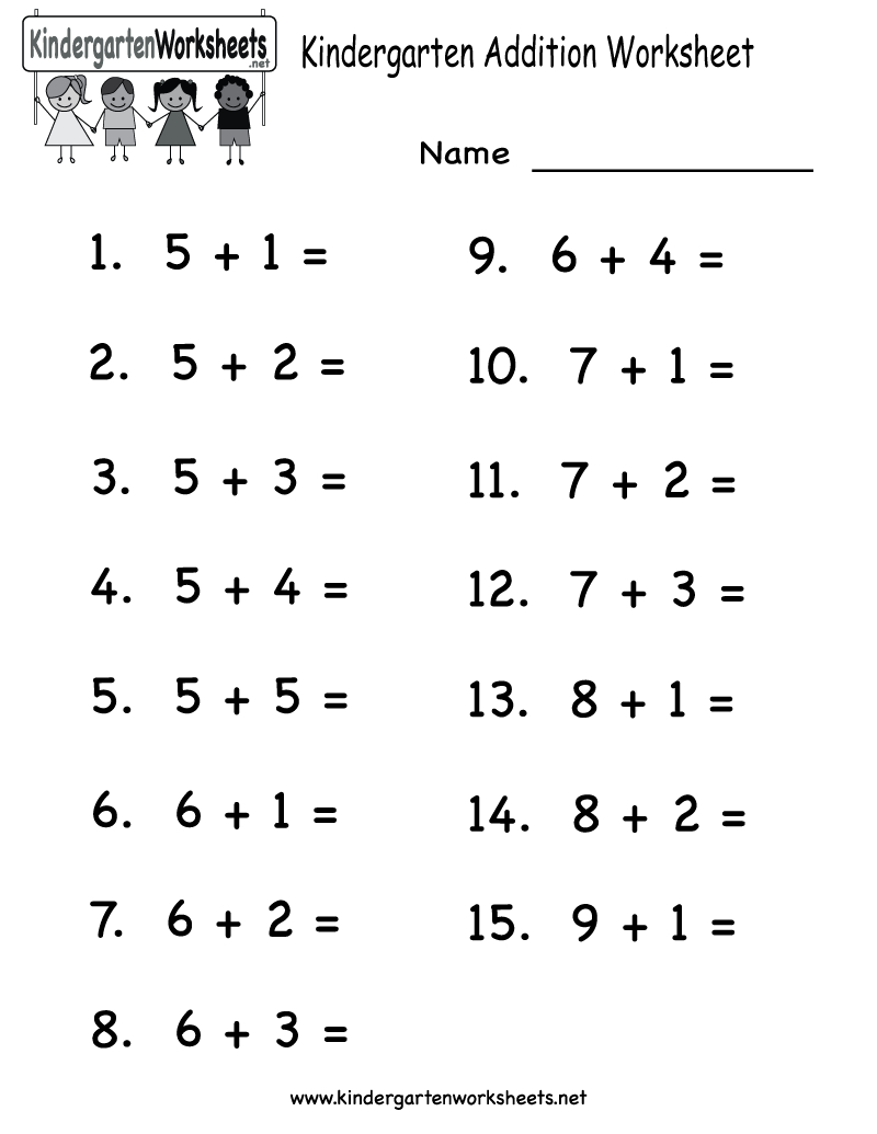 Printable Adding Worksheets | Kindergarten Addition Worksheet - Free - Free Printable Math Worksheets