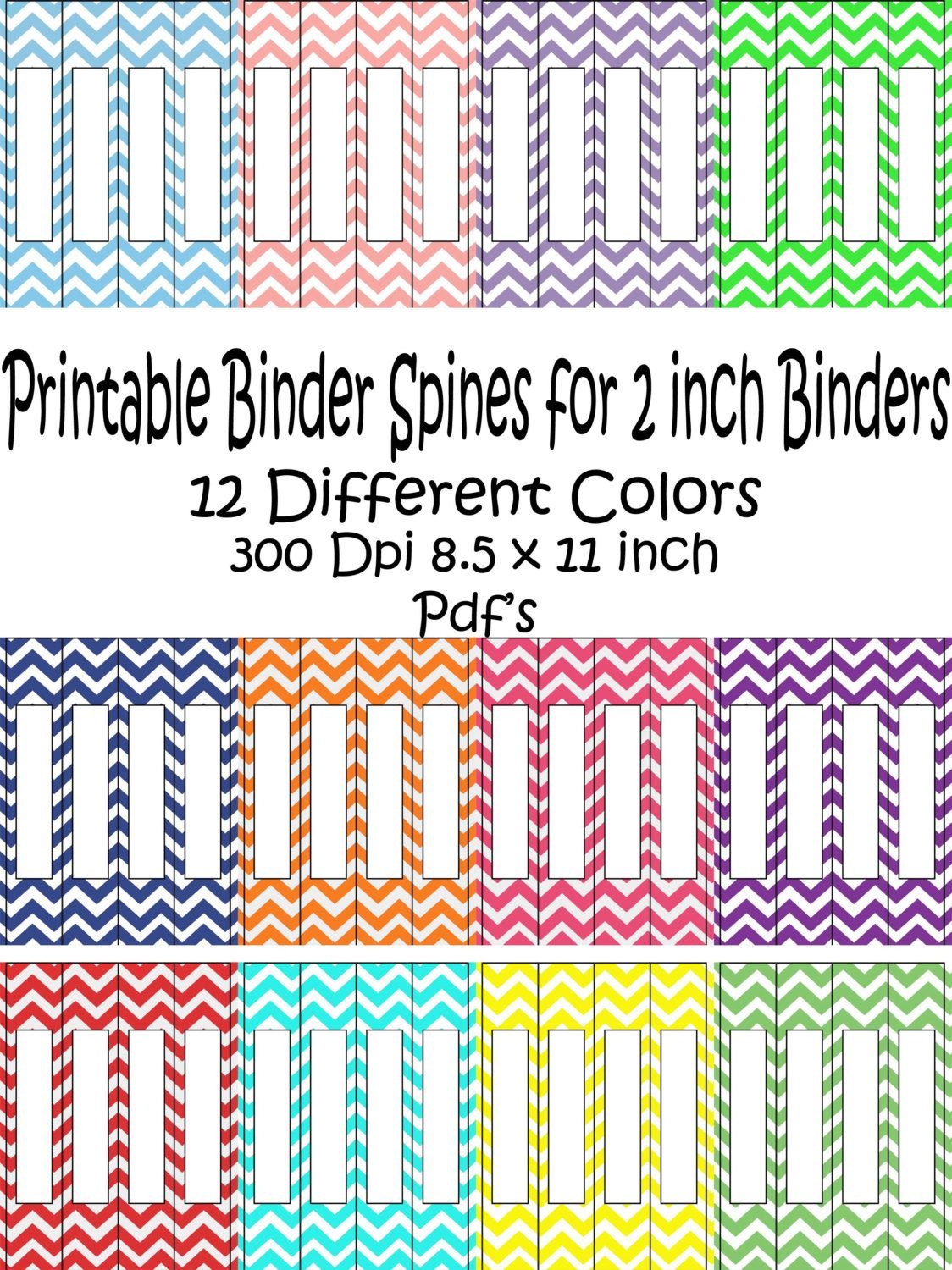 Printable Binder Spine Pack Size 2 Inch-12 Different Colors In - Free Printable Binder Covers And Spines