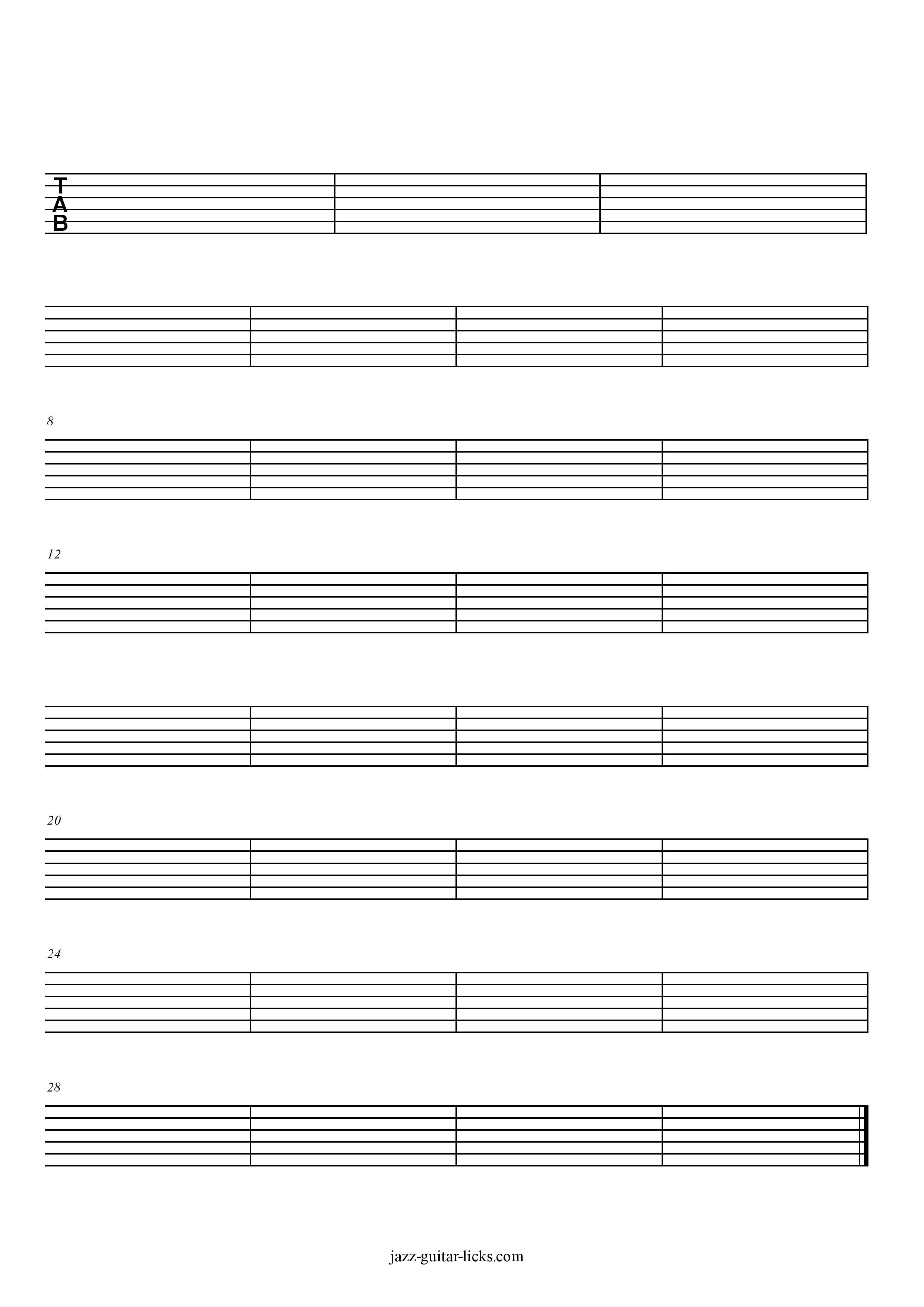 Printable Blank Guitar Tabs - Free Sheet Music | Jazz-Guitar-Licks - Free Printable Guitar Tablature Paper